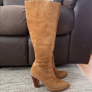 Tan Suede Knee-High Boots